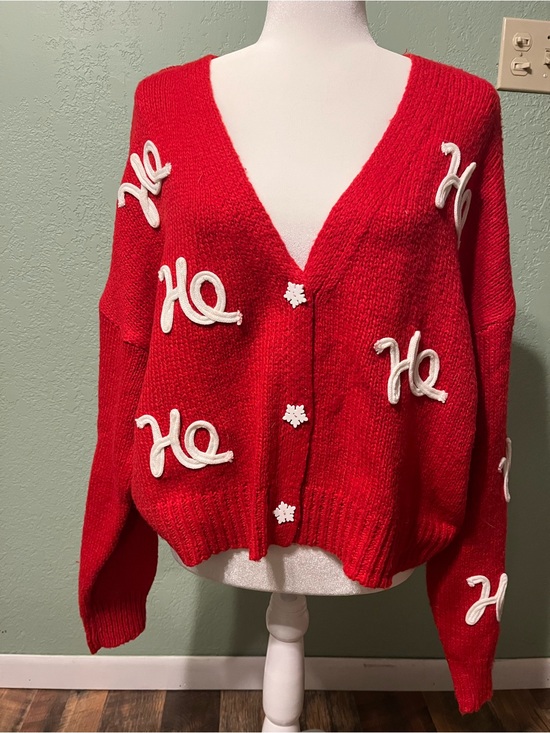 No Boundaries Sweaters - No Boundaries Red V-Neck 'Ho' Holiday Cardigan Sweater